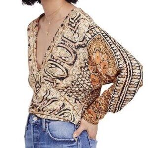 Free People Wild And Free Blouse in Orange and Black